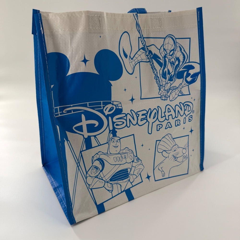 Disneyland Paris Blue Reusable Shopping Tote Bag Mickey Minnie Stitch Spider-Man